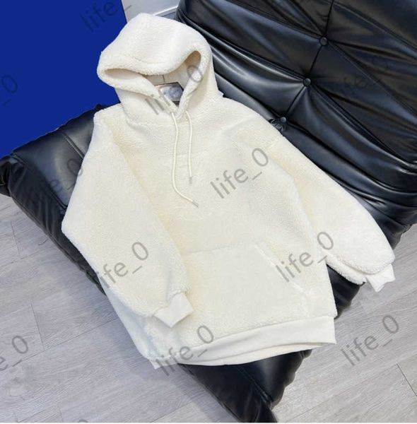 

brand womens sweatshirt printed pocket hoodie imitation lamb velvet solid color sweatshirts fashion designer women clothing 1970, Black