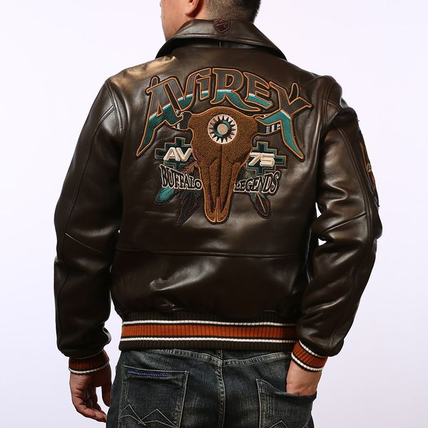 

usa size wide version leather bomber jacket avirex cow face towel embroidery thickened sheep basketball coats, Black;brown