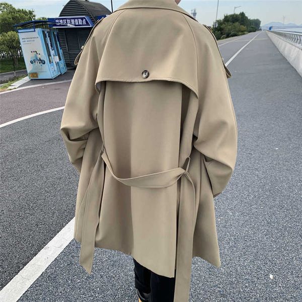 

men's trench coats autumn belt trench coat men fashion 3 colors casual oversized long coat men korean loose windbreaker jacket mens ove, Tan;black