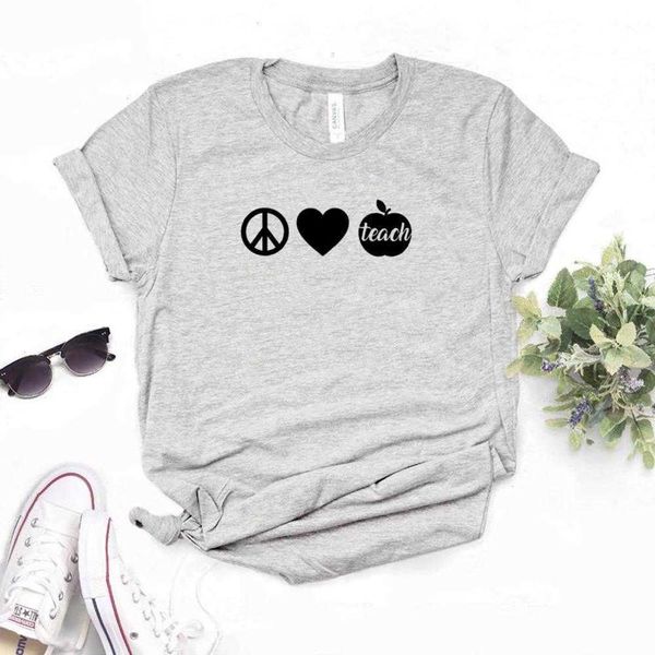 

peace love teach womens t shirts t-shirt print women hipster funny lady yong girl 6, White