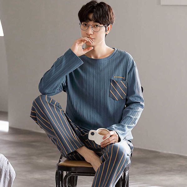 

men's sleepwear men's pajamas set autumn winter leisure elastic waist men sleepwear cotton men's long sleeve nightwear trouse, Black;brown