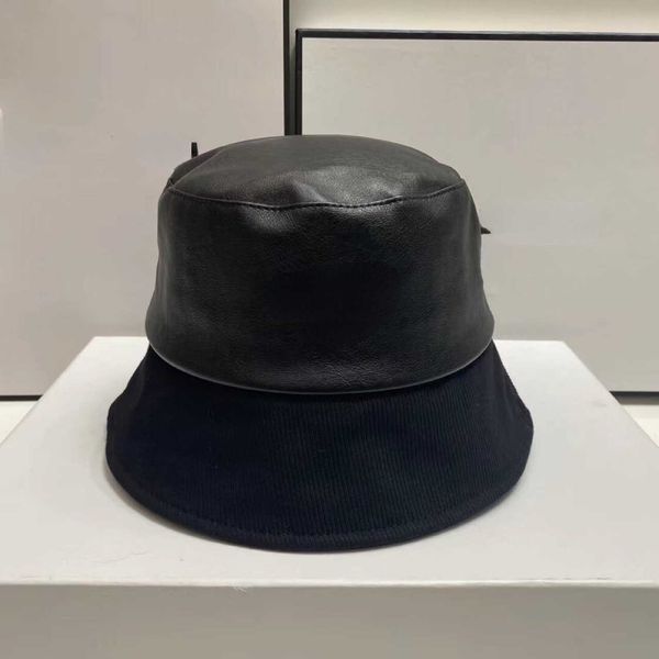 

stingy brim p hats pu leather autumn winter fisherman's fashionable and versatile large brim plain basin couple's inverted triangl, Blue;gray