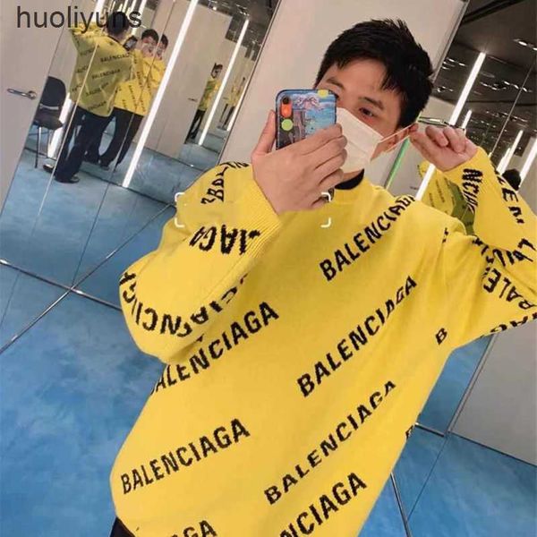 

designer sweaters balencaigass 2023 sweater high version autumn fashion brand paris jacquard letter round neck pullover men's women&#03, White;black