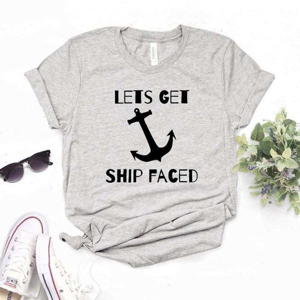 

lets get ship faced print womens t shirt women casual funny for yong lady girl top, White