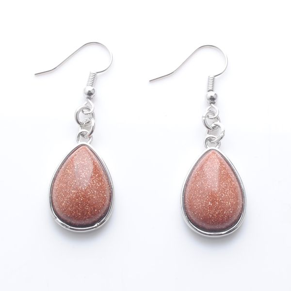 

women dangle & chandelier earrings natural golden sand gem stone teardrop bead reiki healing earrings bohemian jewelry r3175, Silver