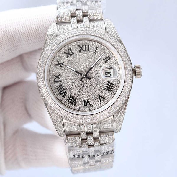 

wristwatch diamond mens watch automatic mechanical watch 41mm diamonds bezel with diamond-studded steel fashion wristwatch montre de luxe me, Silver