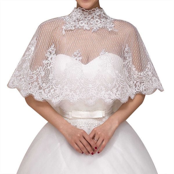 

white wedding embroidered lace tulle shawls light luxury sleeveless lace shrug wrap for brides and bridesmaids, Blue;gray