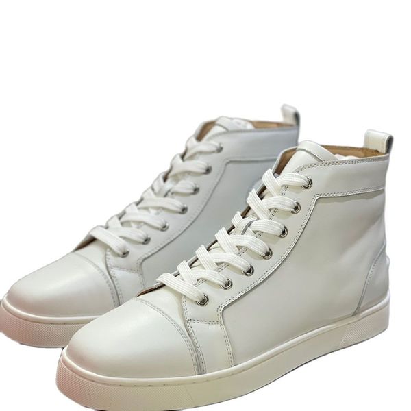 

high white matte leather red bottom shoes for men women casual flats loafers sneakers luxury designer brand wedding couple driving spikes sh, Black