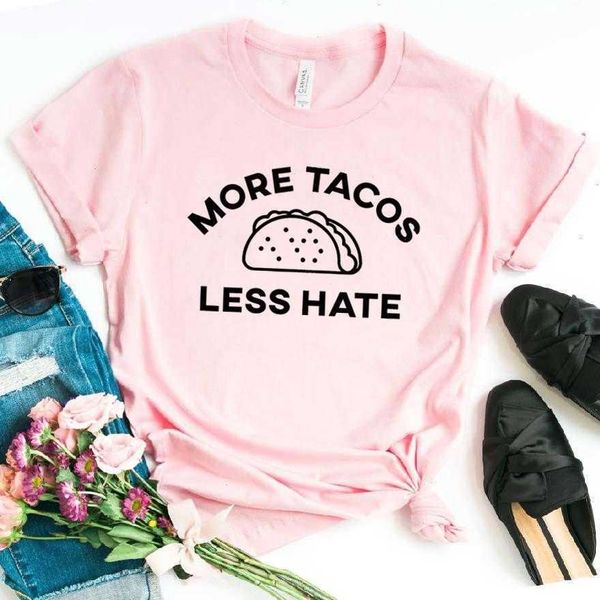 

more tacos less hate print womens t shirt women casual funny for yong girl tee, White