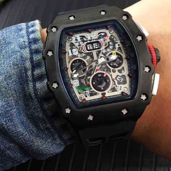 

superclone luxury mens mechanics watch richa milles mens automatic mechanical black case white rubber flyback chrono skeleton date wristwatc, Slivery;brown