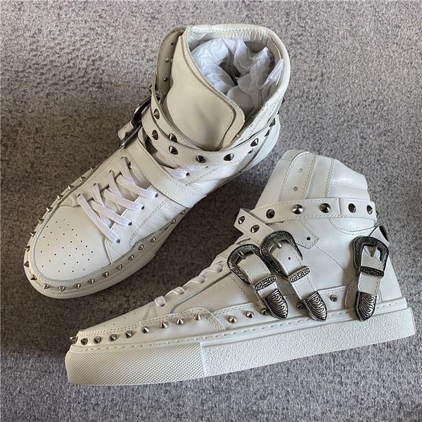 

handmade rivets punk skateboard sneakers flat boots genuine leather comfortable designer personalized botas, Black