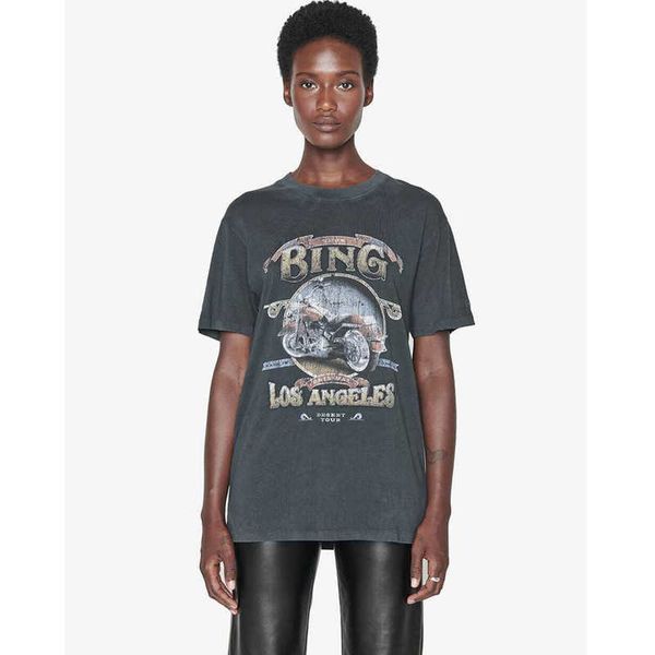 

designer ab los angeles motorcycle t-shirt letter printing black gray cotton bings women short sleeve tee, White