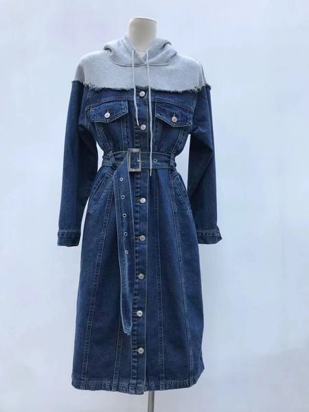 

casual dresses new large splicing denim dress in early autumn, Black;gray