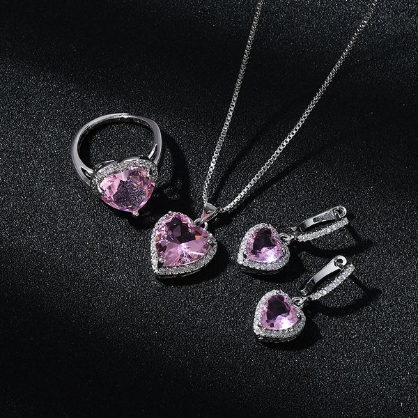

bracelet earrings necklace korean fashion cute 2022 new pink zirconia love heart ring earring sets jewelry for women drop delivery smtg6, Black