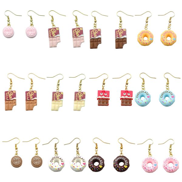 

stud cute donuts chocolate earring for women resin biscuits drop earrings children handmade jewelry diy gifts dangle delivery 2022 smt3k, Golden;silver