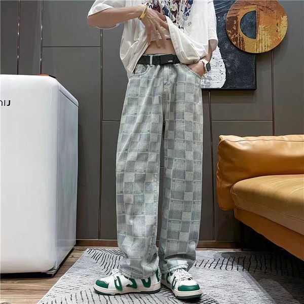 

jeans men's spring new trend versatile contrast casual wide leg pants, Blue