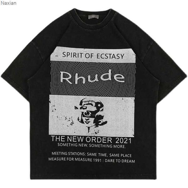

rhude horse t-shirt men women vintage rhude tee make old washed oversize short sleeveg68m o302 uvw0 0dt1, White;black