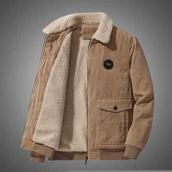 

men's hoodies & sweatshirts winter casual corduroy warm thickened fleece jacket fashion pocket windproof parka men plus size coat, Black