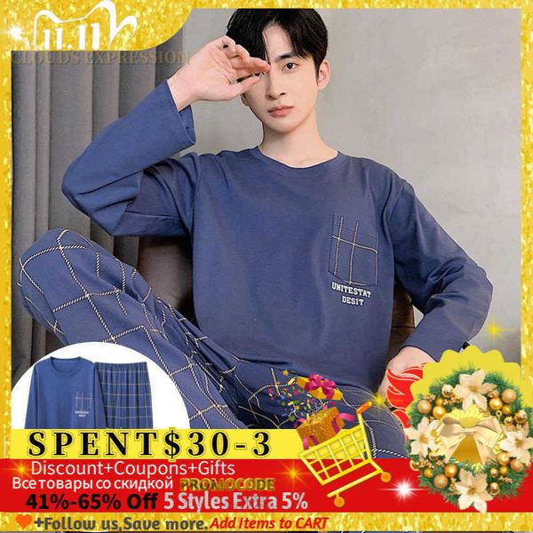 

men's sleepwear spring autumn men pyjamas knited cotton cartoon men's pajamas sets sleepwear pyjamas night suits pijamas plus xxxx, Black;brown