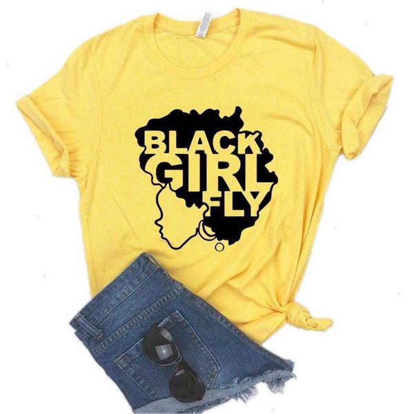 

black girl fly afro tee print women hipster funny t-shirt lady yong 6 colors, White
