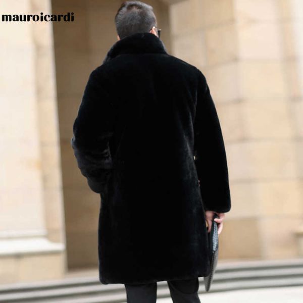 

men's fur faux fur mauroicardi winter long black thick warm fluffy soft faux fur coat men long sleeve lapel plus size korean fashion me