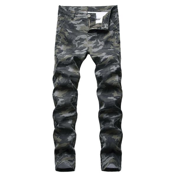 

men's jeans men's camouflage printed jeans military slim straight stretch denim pants trousers t221102, Blue