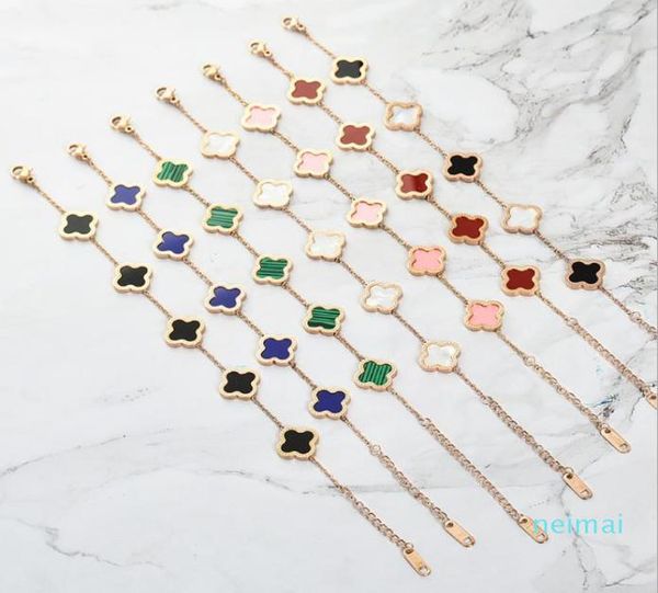 

luxurious quality brand name flower with five flower nature stone pendant bracelet with rhombus clasp for women wedding g9543875, Golden;silver