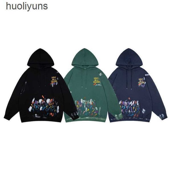 

galleryes 2022 man sweater fashion hoodie dept hoodies autumn sweaters winter high street speckled graffiti printed cotton terry, Black