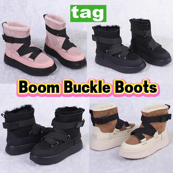 

designer sheepskin boots classic boom buckle booties men shoes snow ankle fashion women boot warm winter womens sneakers chestnut black sand