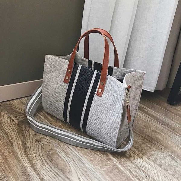 

totes bags large capacity canvas striped women tote bag commuter shoulder crossbody for fashion business briefcase handbag 221103