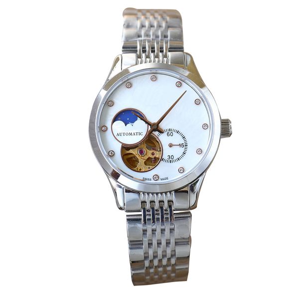 

women's mechanical watch automatic movement sun moon dial 316 fine steel material sapphire mirror wristwatches, Slivery;golden