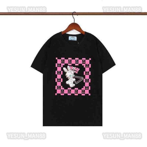 

designer luxury summer prad classic rabbit capsule printed t shirt fashion mens and womens couple loose round collar tee, White;black