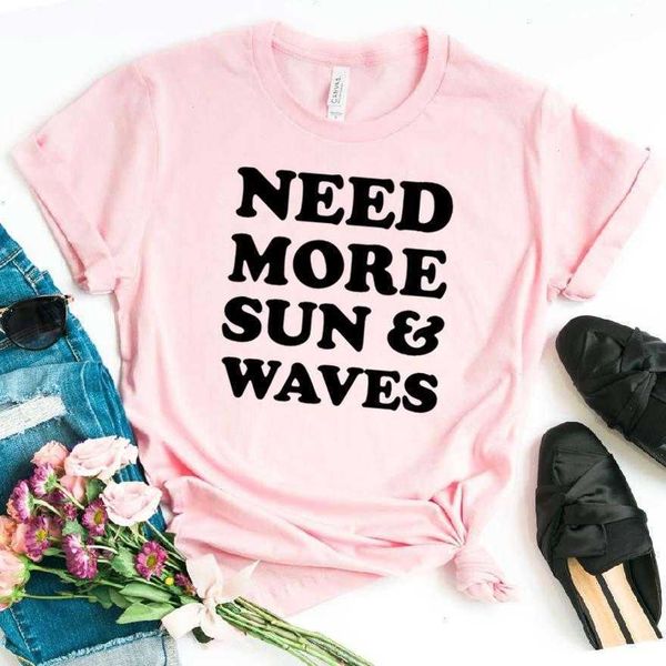 

need more tee sun and waves women casual funny t shirt for lady girl hipster drop, White