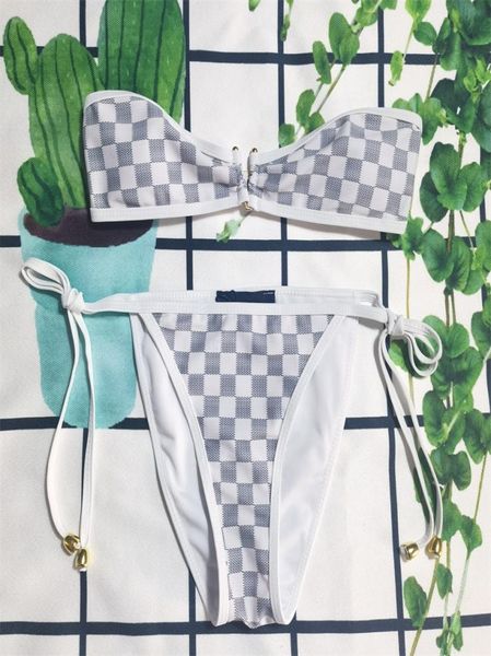 

white grid swimsuit bikini set women039s checked twopiece swimsuit with pads bathing suit plaid sexy2384203