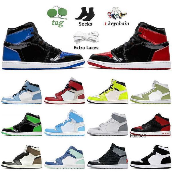 

2023 patent bred royal blue jumpman 1s basketball shoes stealth 1 rebellionaire banned visionaire green python dark mocha women mens jordo o, Black