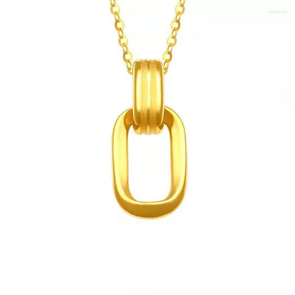 

chains jicai pure 24k 999 gold geometric double ring pendant 18k au750 clavicle necklace for birthday gift jewelry, Silver