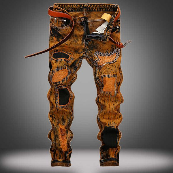 

men's fashion pants jeans with holes men's trousers autumn winter, Blue