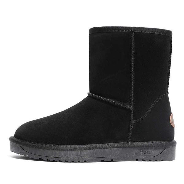 

boots cowhide antiskid snow women thickened plush warm winter cotton cotton shoes large size short boots for lovers, Black
