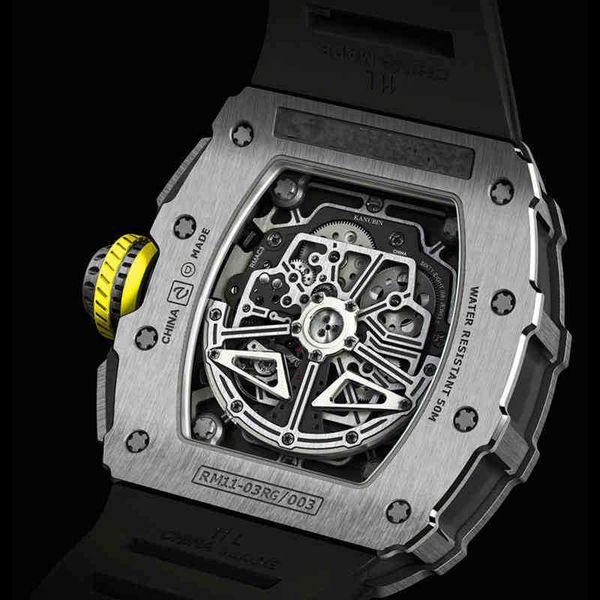 

superclone luxury mens mechanics watch richa milles skeleton automatic mechanical black rubber mens yellow dial rose gold wristwatch hlas, Slivery;brown