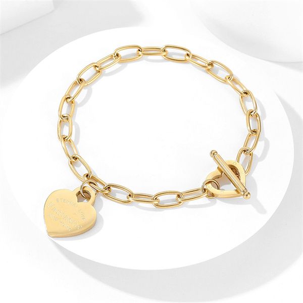 

european and american new heart-shaped bracelet necklace women's small design feeling interlocking titanium steel necklace suit ac427, Silver