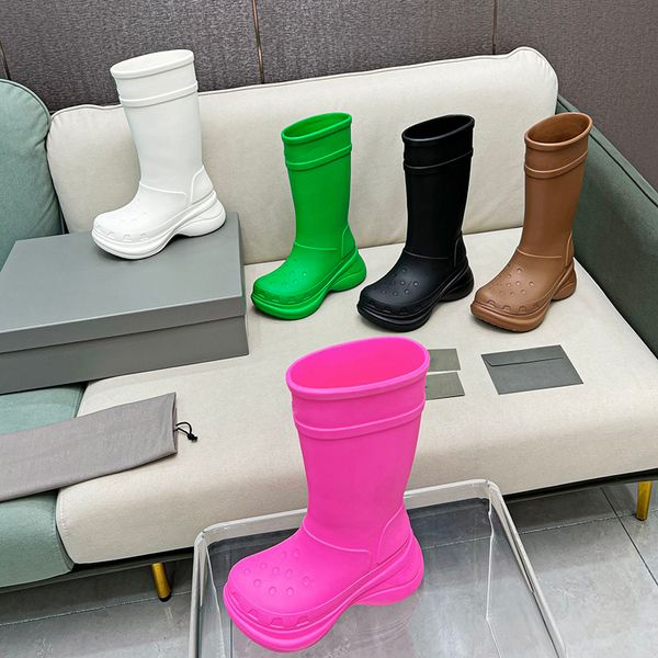 

women designer boots paris croc boot men rain boots knee high booties 20mm long arch eva rubber platform rainboots brown green bright pink b, Black