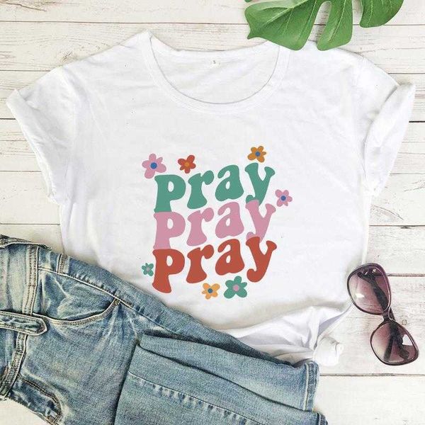 

pray colored t-shirt christian shirts positivity tee women fashion casual, White