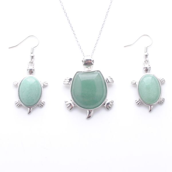 

cute/romantic jewelry sets necklace drop pendant hoop earrings for women wedding party gift natural stone aventurine 45cm q3101, Silver