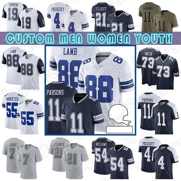 

88 ceedee lamb jersey 11 micah parsons football ezekiel elliott dak prescott trevon diggs leighton vander esch tyler smith dallas cowboys ja, Black;red