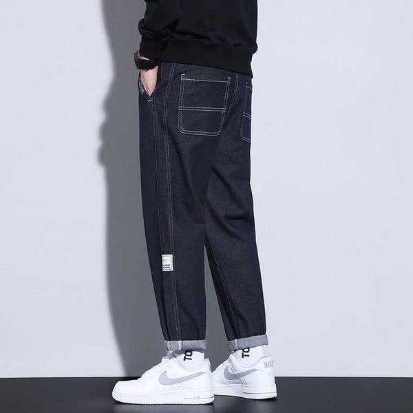 

new jeans in spring and autumn men's loose straight tube business label casual autumn pants men, Blue