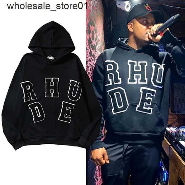 

men's hoodies sweatshirts designer rhude hoodie men women fashion brand streetwear loose casual hoodie, Black