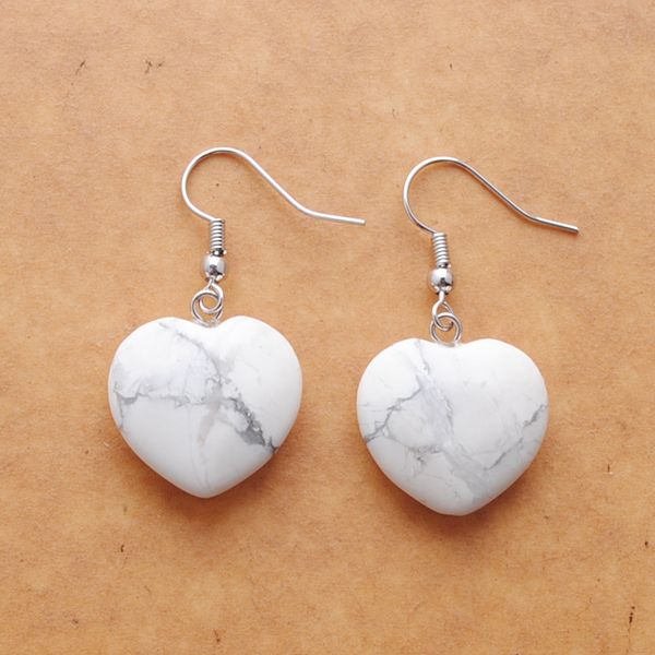 

natural white turquoise beads stone dangle & chandelier earrings for women romantic heart shaped pendant hanging earring fashion jewelry r32, Silver