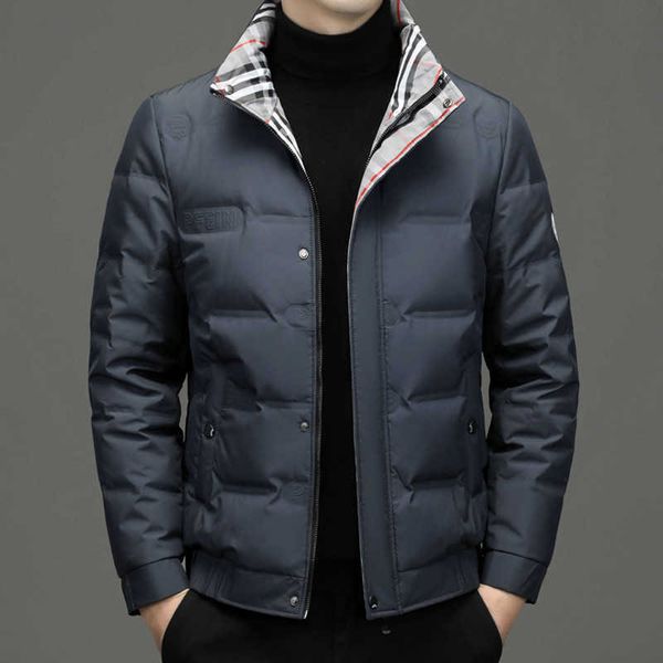 

winter high-end down jacket men's short stand collar thickened warm young and middle-aged, Black