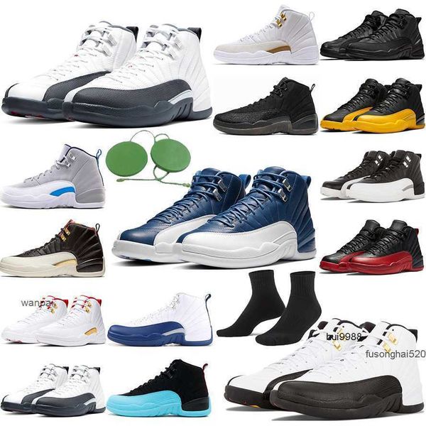 

2023 playoffs men basketball shoes jumpman 12 12s reverse flu game dark grey concord university gold mens trainers sports sneakers size 7-1, Black