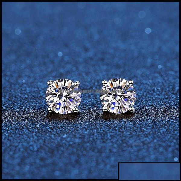

stud stud earrings jewelry real 14k white gold plated sterling sier 4 prong diamond earring for women men ear 1ct 2ct 4ct 220211 dro otnpv, Golden;silver